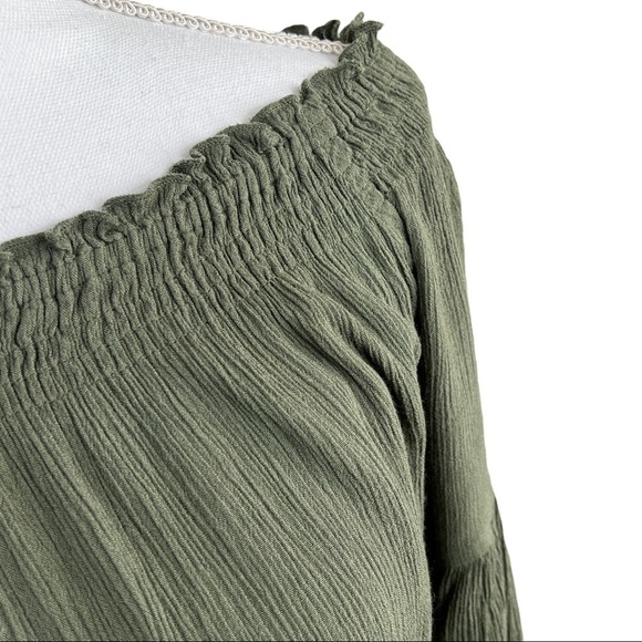 RAGA Romper Off The Shoulder Bell Sleeve Tassels Green Viscose Women's Size M - Picture 8 of 11